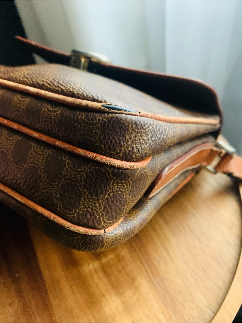 Celine Triomphe Macadam Monogram Canvas Mini Crossbody Brown with Tan Trim - Picture 8 of 15